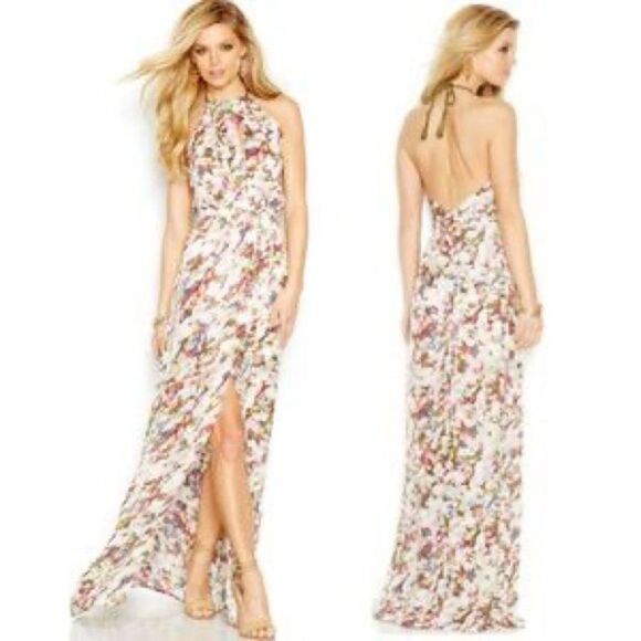 Guess Watercolor Floral Halter Maxi Dress - Picture 1 of 14